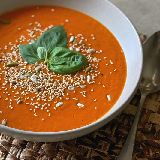 Roasted Tomato with basil and roasted garlic soup